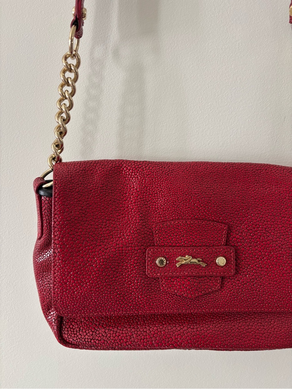 Longchamp Red Pebbled Leather Cross Body Bag
